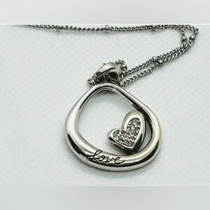 BRIGHTON- Crystal heart silver gold reversible 2 tone necklace.